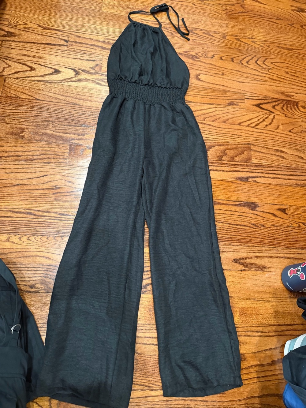 SHEIN Black Halter Wide-Leg backless romper